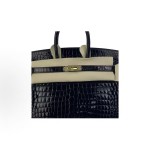 HERMES Birkin 25 strapless, glossy, inverted V gold buckle platinum handbag, women\'s style, black